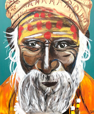 Malerei mit dem Titel "INDIAN OLD MAN" von Eléart, Original-Kunstwerk, Acryl