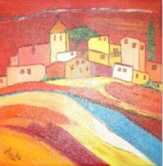 Peinture intitulée "village" par Electa, Œuvre d'art originale
