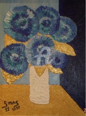 Peinture intitulée "bouquet bleu" par Electa, Œuvre d'art originale