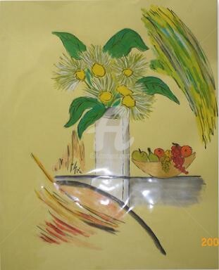 Peinture intitulée "bouquet jaune" par Electa, Œuvre d'art originale