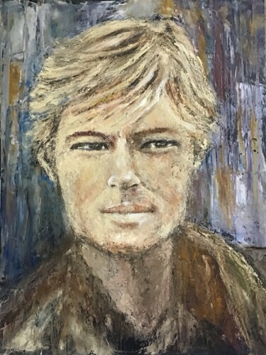 Painting titled "Robert redford" by Electre, Original Artwork, Oil Mounted on Wood Panel
