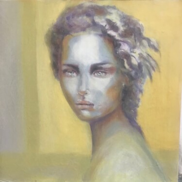 Painting titled "Un visage" by Electre, Original Artwork, Oil Mounted on Wood Stretcher frame