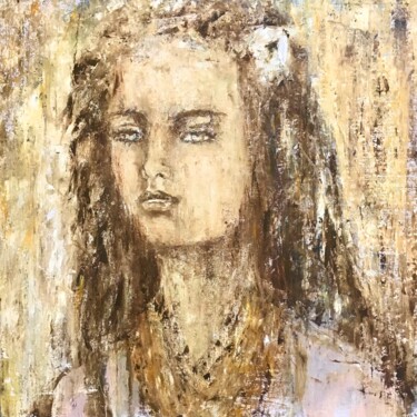 Painting titled "Jeune fille au coll…" by Electre, Original Artwork, Oil Mounted on Wood Stretcher frame