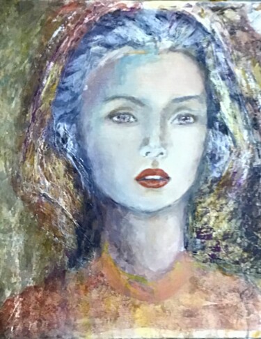 Peinture intitulée "La dame au voile" par Electre, Œuvre d'art originale, Huile Monté sur Châssis en bois