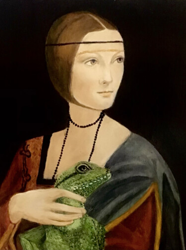 Peinture intitulée "La dame au gekko" par Electre, Œuvre d'art originale, Huile Monté sur Châssis en bois