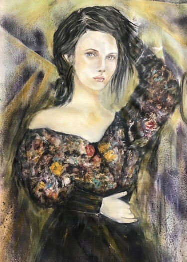 Ζωγραφική με τίτλο "La blouse fleurie" από Electre, Αυθεντικά έργα τέχνης, Λάδι