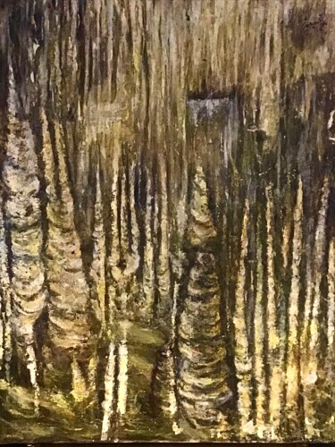 Painting titled "Stalagtites" by Electre, Original Artwork, Acrylic Mounted on Wood Panel