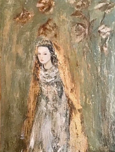 Painting titled "La cape dorée" by Electre, Original Artwork, Oil Mounted on Wood Stretcher frame