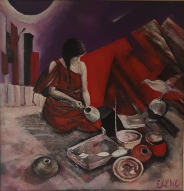 Painting titled "La potière alchimis…" by Eleho, Original Artwork, Acrylic