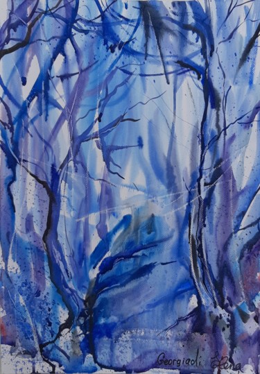 Painting titled "Magical forest" by Elena Georgiadi, Original Artwork, Watercolor