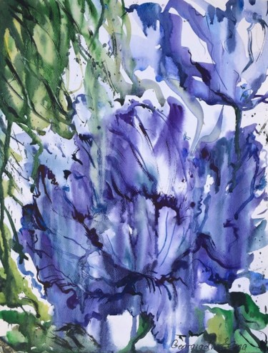 Painting titled "Spring irises" by Elena Georgiadi, Original Artwork, Watercolor