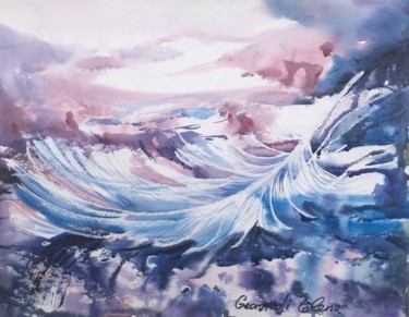 Painting titled "Feather of an angel" by Elena Georgiadi, Original Artwork, Watercolor