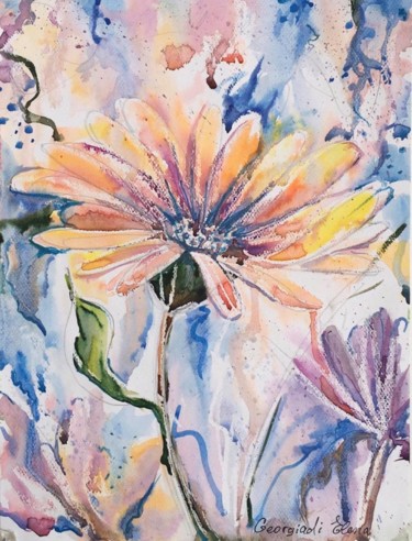 Painting titled "Daisy" by Elena Georgiadi, Original Artwork, Watercolor