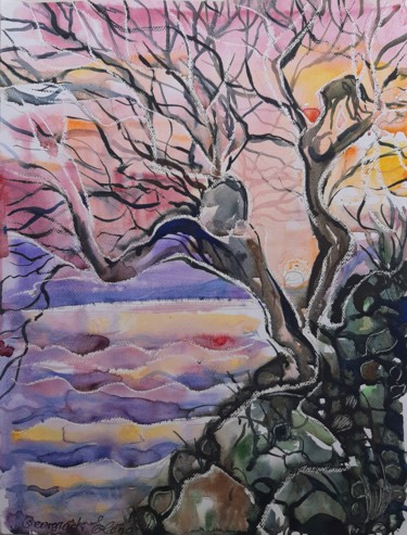 Painting titled "Dancing trees." by Elena Georgiadi, Original Artwork, Watercolor