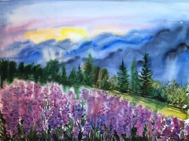 Painting titled "Spring morning high…" by Elena Georgiadi, Original Artwork, Watercolor