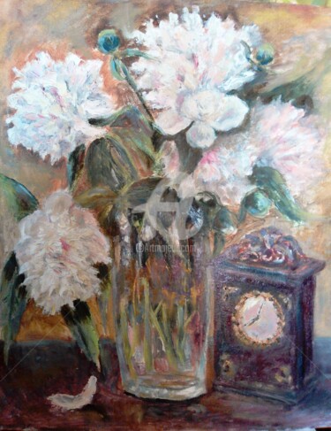 Painting titled "ПИОНЫ" by Elen Ruzh, Original Artwork, Oil