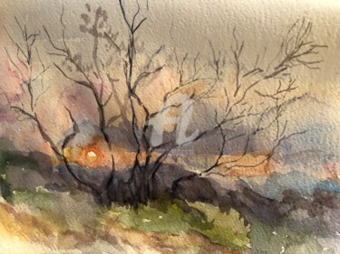 Картина под названием "Осенний восход" - Elen Ruzh, Подлинное произведение искусства, Акварель