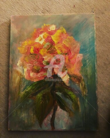Картина под названием "Гортензия осенняя" - Elen Ruzh, Подлинное произведение искусства, Масло
