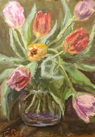 Картина под названием "Тюльпаны" - Elen Ruzh, Подлинное произведение искусства, Масло