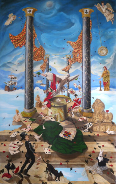 Pintura titulada "THE PALACE OF CARDS" por Elen Ture, Obra de arte original, Oleo