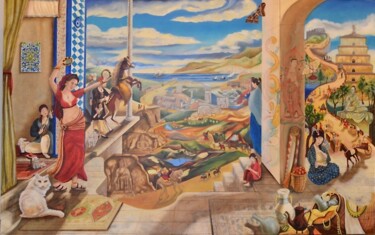 Pittura intitolato "La Route de la Soie…" da Elen Ture, Opera d'arte originale, Acrilico Montato su Telaio per barella in le…