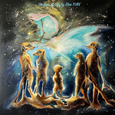 Peinture intitulée "Meerkat family – Or…" par Elen Ture, Œuvre d'art originale, Acrylique
