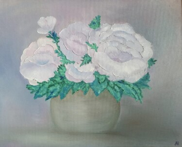 Картина под названием "Белые цветы. Fleurs…" - Елена Афанасьева, Подлинное произведение искусства, Масло Установлен на картон