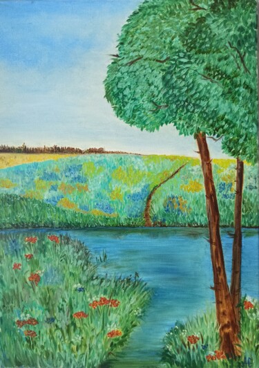 Картина под названием "Летний день. Summer…" - Елена Афанасьева, Подлинное произведение искусства, Масло Установлен на Дерев…