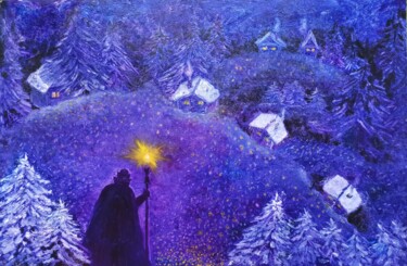 Картина под названием "Ночная сказка. cont…" - Елена Афанасьева, Подлинное произведение искусства, Масло Установлен на Дерев…