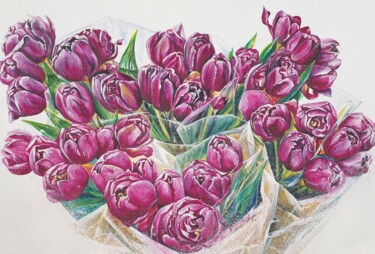Картина под названием "Тюльпаны эфемериоды" - Елена Акула, Подлинное произведение искусства, Акварель Установлен на Другая ж…