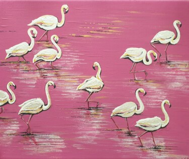 Peinture intitulée "Ретба цвета фламинго" par Elena Akula, Œuvre d'art originale, Acrylique Monté sur Autre panneau rigide