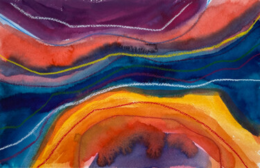 Malarstwo zatytułowany „Sunset on the lake” autorstwa Elena Aleksandrova, Oryginalna praca, Akwarela