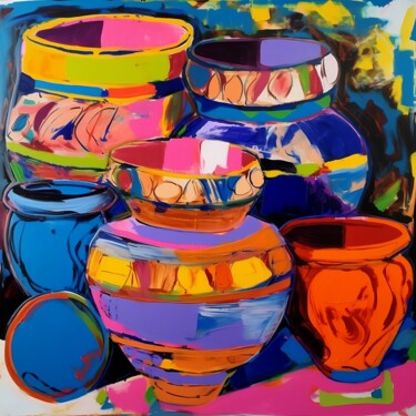 Malerei mit dem Titel "Trippy Tableware" von Elena Aleksandrova, Original-Kunstwerk, Acryl