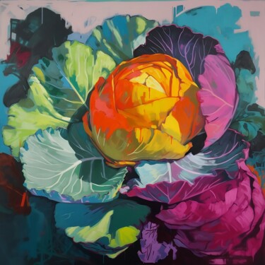 Malerei mit dem Titel "Orange cabbage" von Elena Aleksandrova, Original-Kunstwerk, Acryl