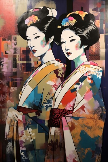 Painting titled "Dawn over Kyoto" by Elena Aleksandrova, Original Artwork, Acrylic