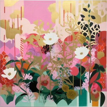 Pintura intitulada "Enchanted Pink Gard…" por Elena Aleksandrova, Obras de arte originais, Acrílico