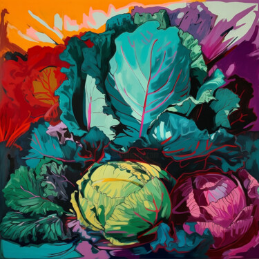 Pintura intitulada "Rainbow of Vegetabl…" por Elena Aleksandrova, Obras de arte originais, Acrílico