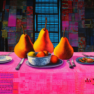 Painting titled "Perfectly Pink Pears" by Elena Aleksandrova, Original Artwork, Digital Print