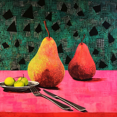 Painting titled "Pear-fection on Pink" by Elena Aleksandrova, Original Artwork, Digital Print