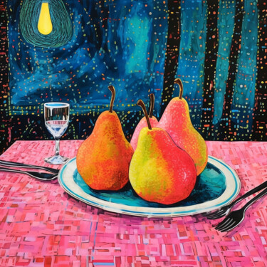 Painting titled "The Pink Pear Exper…" by Elena Aleksandrova, Original Artwork, Digital Print