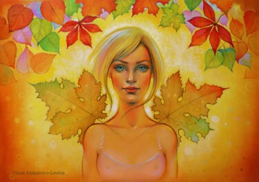 Painting titled "Girl Autumn." by Elena Alex Lawrence (Makarova), Original Artwork, Oil