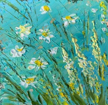 Painting titled "Delicate daisies" by Elena Artgent, Original Artwork, Oil