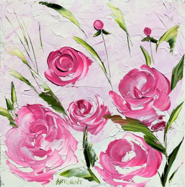 Painting titled "Glamorous pink" by Elena Artgent, Original Artwork, Oil Mounted on Wood Panel