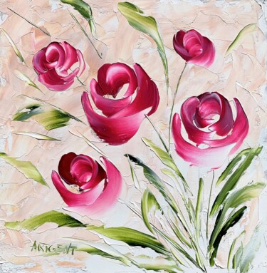 Painting titled "Alluring roses" by Elena Artgent, Original Artwork, Oil Mounted on Wood Panel