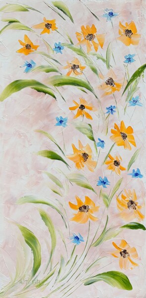 Painting titled "Flower dance" by Elena Artgent, Original Artwork, Oil Mounted on Wood Stretcher frame