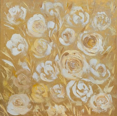 Abstract A-179. Golden flowers Painting titled "Abstract A-179. Gol…" by Elena Artgent, Original Art, Oil Mounted on Stretcher frame