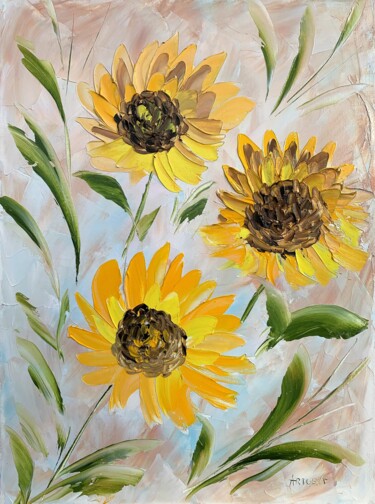 Painting titled "Sunny day 2" by Elena Artgent, Original Artwork, Oil Mounted on Wood Stretcher frame