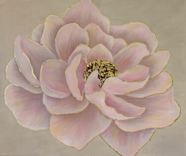 Painting titled "Pink peony" by Elena Artgent, Original Artwork, Acrylic Mounted on Wood Stretcher frame