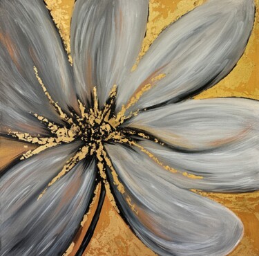 Painting titled "Flower on gold" by Elena Artgent, Original Artwork, Acrylic