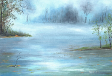 Peinture intitulée "Foggy morning (peti…" par Elena Artgent, Œuvre d'art originale, Huile Monté sur Panneau de bois